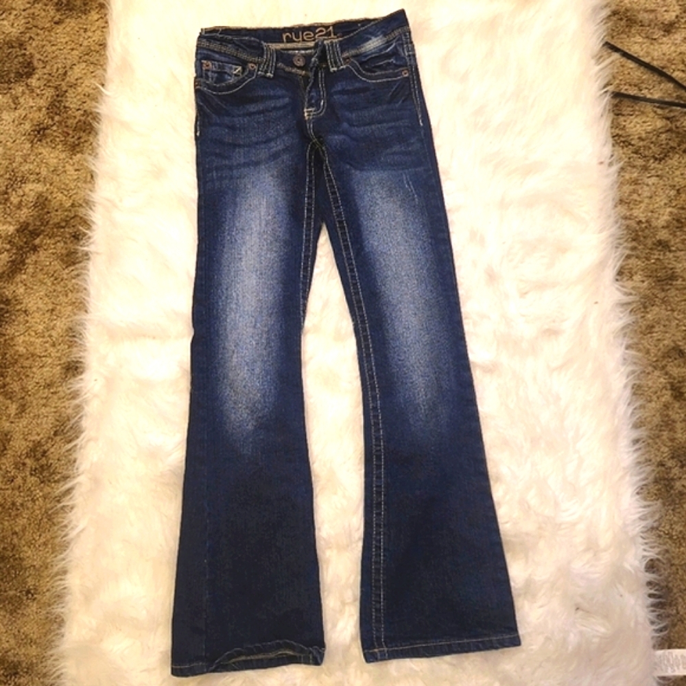 Rue21 Bootcut Jeans Size 0 Short Dark Wash Stretch Denim Y2K Low Rise